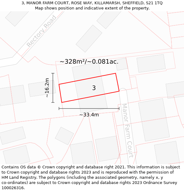 3, MANOR FARM COURT, ROSE WAY, KILLAMARSH, SHEFFIELD, S21 1TQ: Plot and title map
