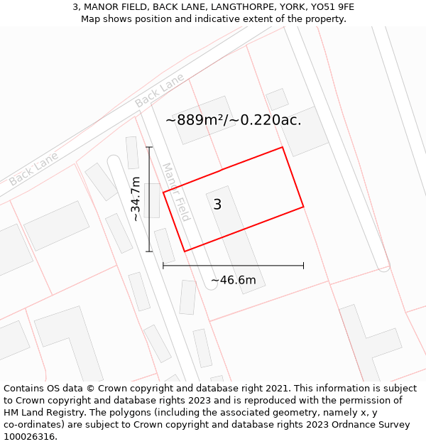 3, MANOR FIELD, BACK LANE, LANGTHORPE, YORK, YO51 9FE: Plot and title map