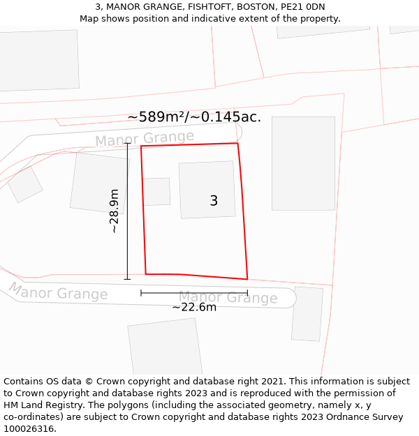 3, MANOR GRANGE, FISHTOFT, BOSTON, PE21 0DN: Plot and title map