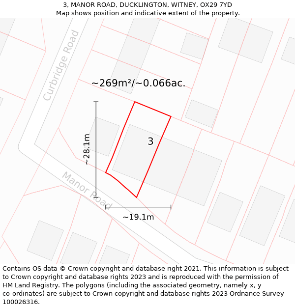 3, MANOR ROAD, DUCKLINGTON, WITNEY, OX29 7YD: Plot and title map