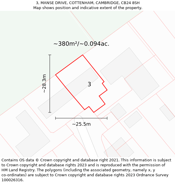 3, MANSE DRIVE, COTTENHAM, CAMBRIDGE, CB24 8SH: Plot and title map