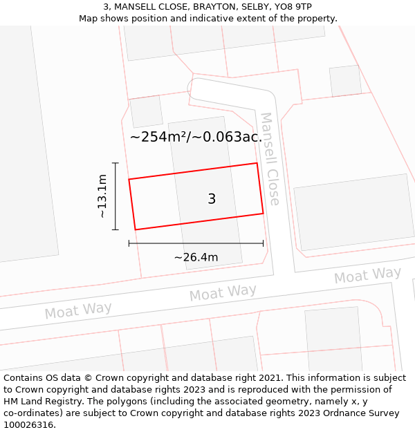 3, MANSELL CLOSE, BRAYTON, SELBY, YO8 9TP: Plot and title map