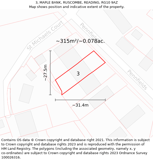 3, MAPLE BANK, RUSCOMBE, READING, RG10 9AZ: Plot and title map