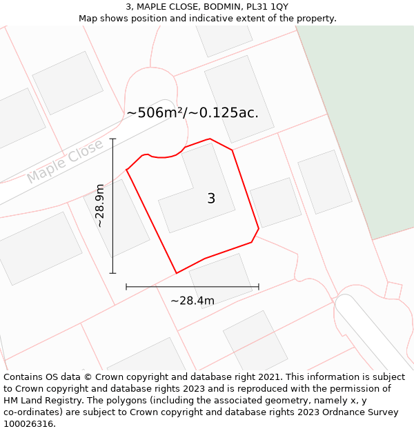 3, MAPLE CLOSE, BODMIN, PL31 1QY: Plot and title map