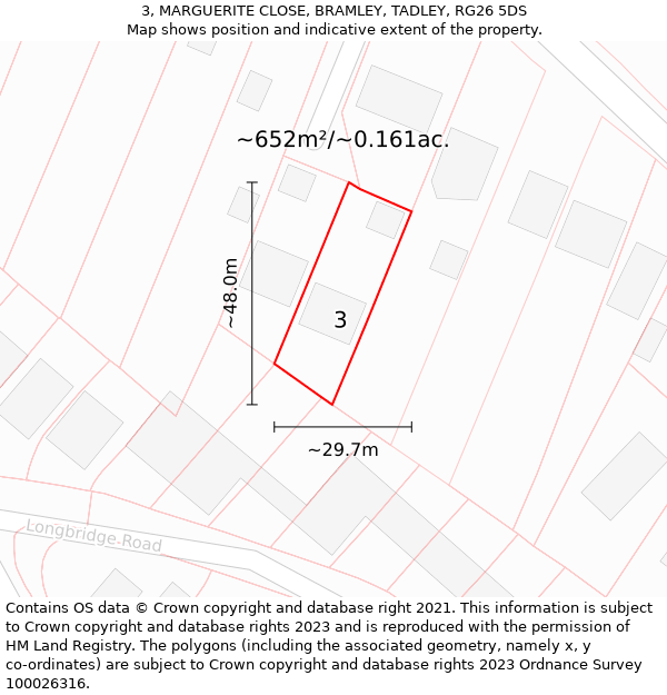 3, MARGUERITE CLOSE, BRAMLEY, TADLEY, RG26 5DS: Plot and title map