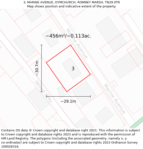 3, MARINE AVENUE, DYMCHURCH, ROMNEY MARSH, TN29 0TR: Plot and title map