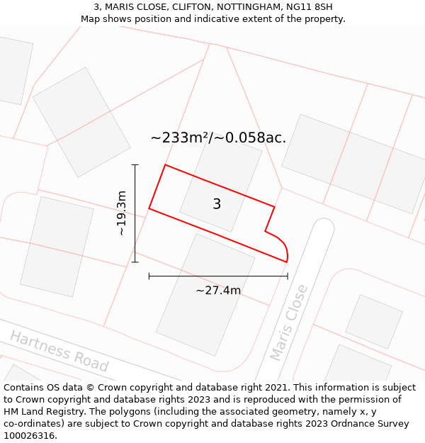 3, MARIS CLOSE, CLIFTON, NOTTINGHAM, NG11 8SH: Plot and title map