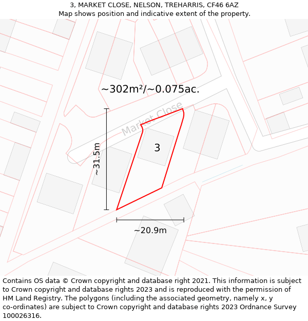 3, MARKET CLOSE, NELSON, TREHARRIS, CF46 6AZ: Plot and title map