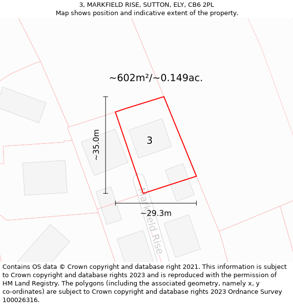 3, MARKFIELD RISE, SUTTON, ELY, CB6 2PL: Plot and title map