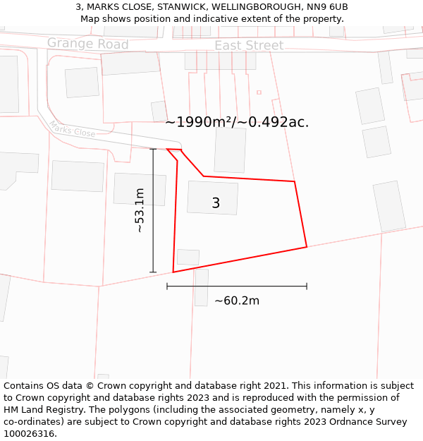 3, MARKS CLOSE, STANWICK, WELLINGBOROUGH, NN9 6UB: Plot and title map