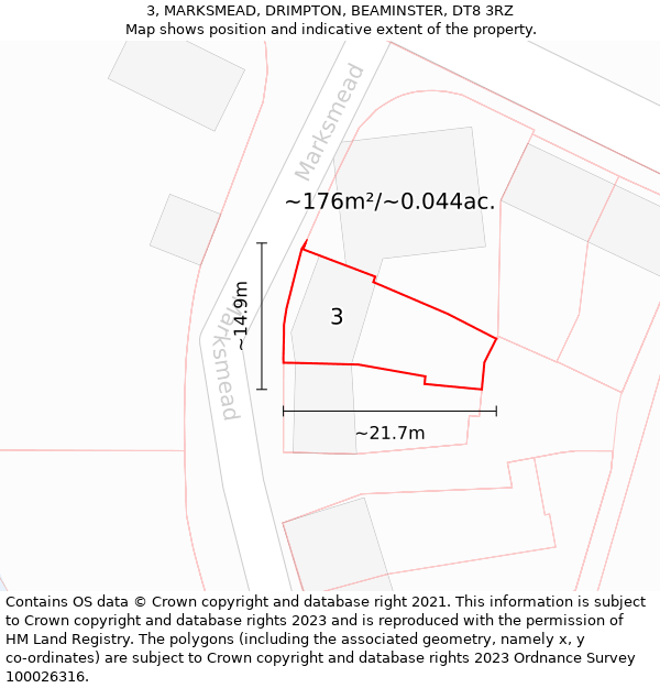 3, MARKSMEAD, DRIMPTON, BEAMINSTER, DT8 3RZ: Plot and title map