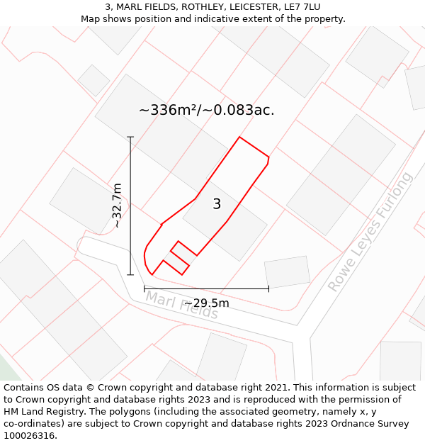 3, MARL FIELDS, ROTHLEY, LEICESTER, LE7 7LU: Plot and title map