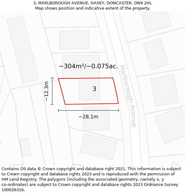 3, MARLBOROUGH AVENUE, HAXEY, DONCASTER, DN9 2HL: Plot and title map