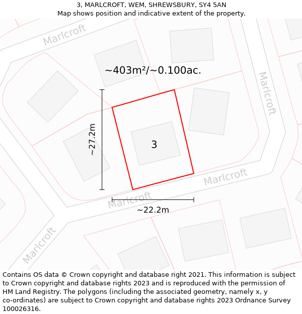 3, MARLCROFT, WEM, SHREWSBURY, SY4 5AN: Plot and title map