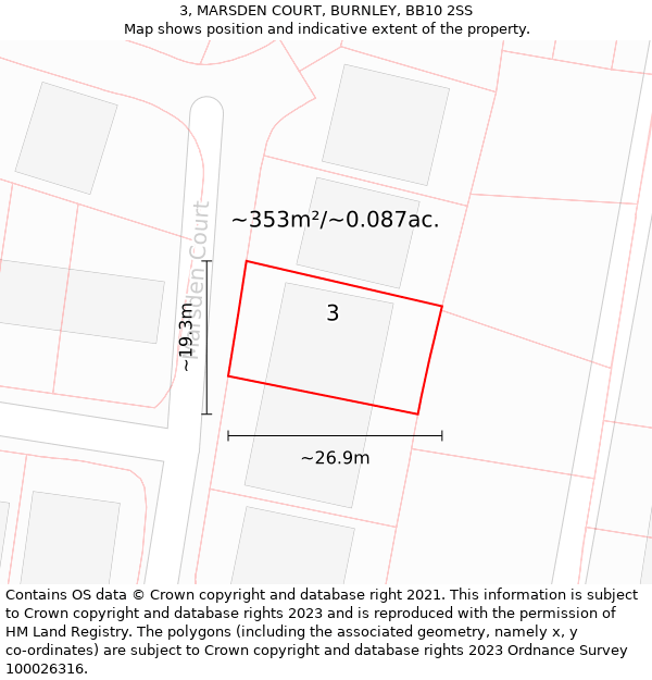 3, MARSDEN COURT, BURNLEY, BB10 2SS: Plot and title map