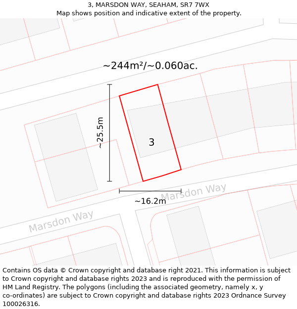 3, MARSDON WAY, SEAHAM, SR7 7WX: Plot and title map