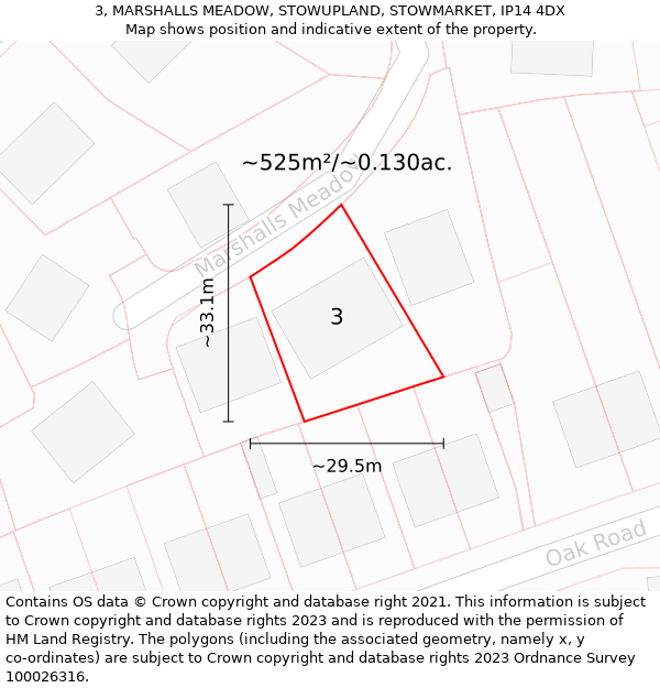 3, MARSHALLS MEADOW, STOWUPLAND, STOWMARKET, IP14 4DX: Plot and title map