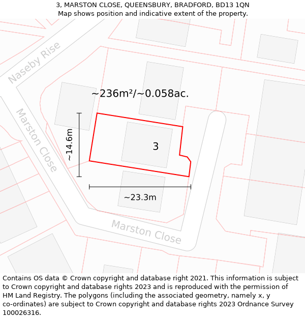 3, MARSTON CLOSE, QUEENSBURY, BRADFORD, BD13 1QN: Plot and title map