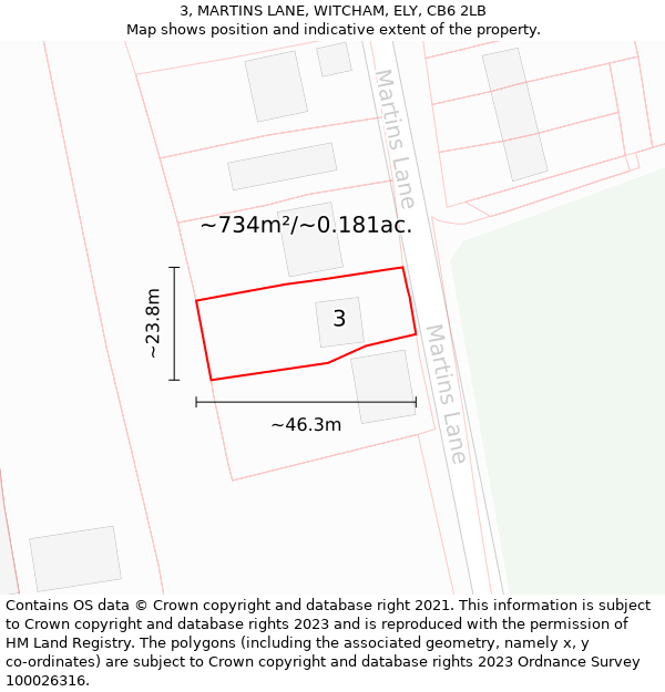 3, MARTINS LANE, WITCHAM, ELY, CB6 2LB: Plot and title map