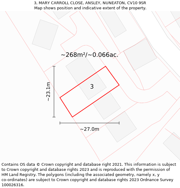 3, MARY CARROLL CLOSE, ANSLEY, NUNEATON, CV10 9SR: Plot and title map