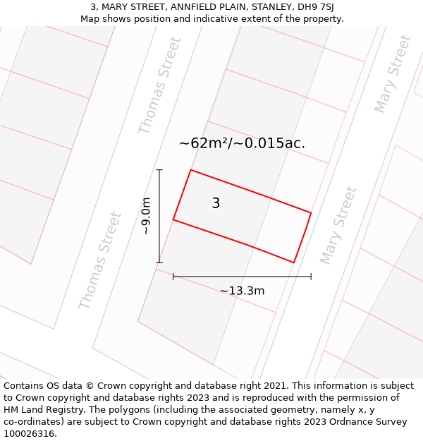 3, MARY STREET, ANNFIELD PLAIN, STANLEY, DH9 7SJ: Plot and title map