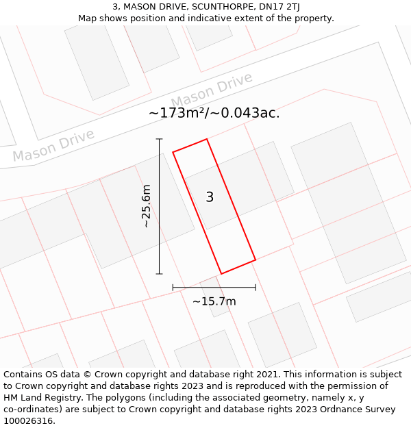 3, MASON DRIVE, SCUNTHORPE, DN17 2TJ: Plot and title map