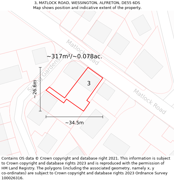 3, MATLOCK ROAD, WESSINGTON, ALFRETON, DE55 6DS: Plot and title map