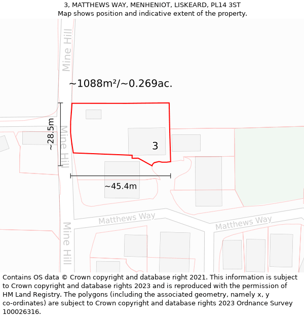 3, MATTHEWS WAY, MENHENIOT, LISKEARD, PL14 3ST: Plot and title map