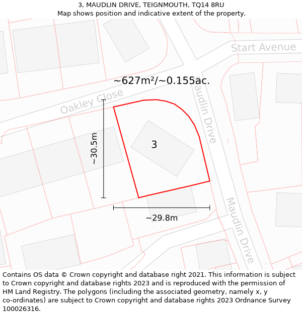 3, MAUDLIN DRIVE, TEIGNMOUTH, TQ14 8RU: Plot and title map