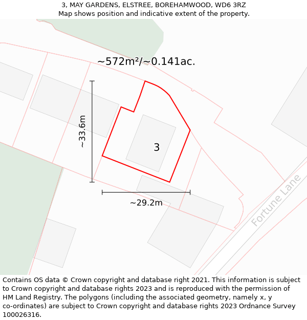 3, MAY GARDENS, ELSTREE, BOREHAMWOOD, WD6 3RZ: Plot and title map