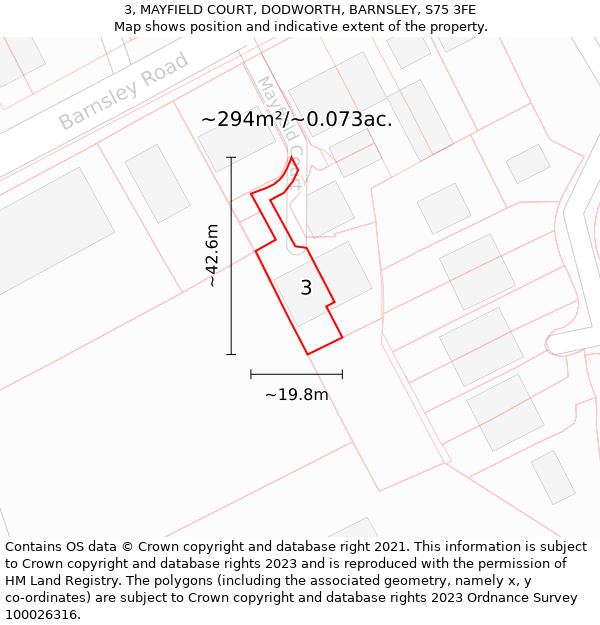 3, MAYFIELD COURT, DODWORTH, BARNSLEY, S75 3FE: Plot and title map