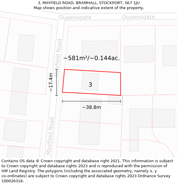 3, MAYFIELD ROAD, BRAMHALL, STOCKPORT, SK7 1JU: Plot and title map