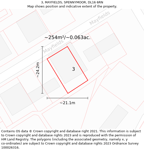 3, MAYFIELDS, SPENNYMOOR, DL16 6RN: Plot and title map