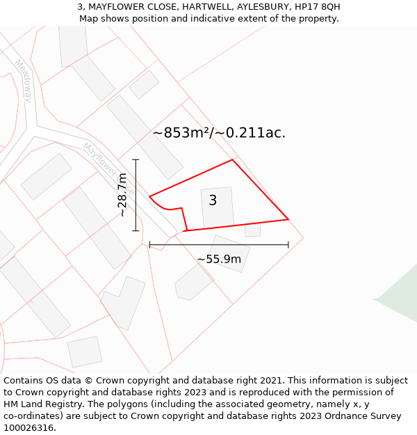 3, MAYFLOWER CLOSE, HARTWELL, AYLESBURY, HP17 8QH: Plot and title map