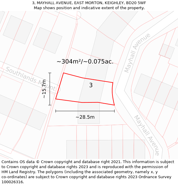 3, MAYHALL AVENUE, EAST MORTON, KEIGHLEY, BD20 5WF: Plot and title map