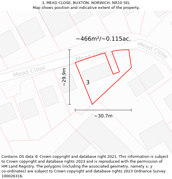 3, MEAD CLOSE, BUXTON, NORWICH, NR10 5EL: Plot and title map