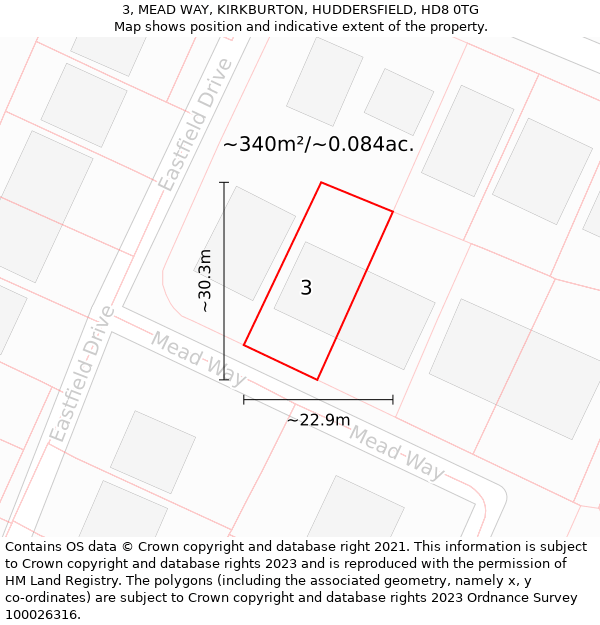 3, MEAD WAY, KIRKBURTON, HUDDERSFIELD, HD8 0TG: Plot and title map