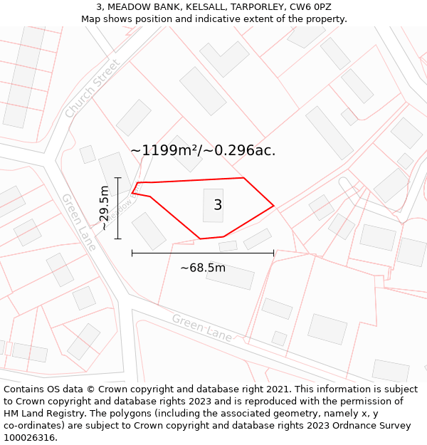 3, MEADOW BANK, KELSALL, TARPORLEY, CW6 0PZ: Plot and title map