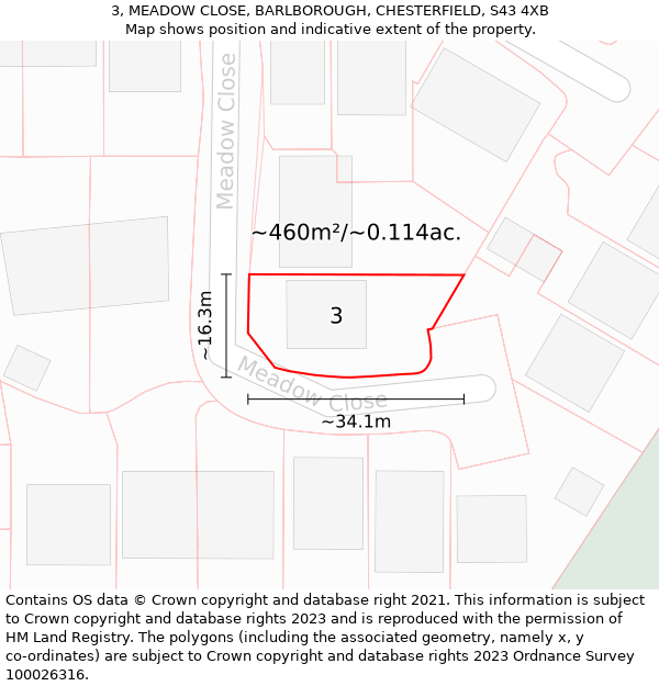 3, MEADOW CLOSE, BARLBOROUGH, CHESTERFIELD, S43 4XB: Plot and title map