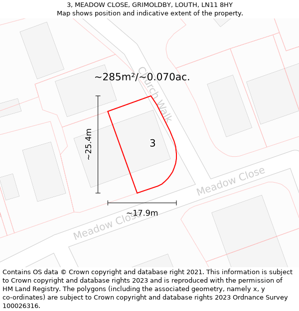 3, MEADOW CLOSE, GRIMOLDBY, LOUTH, LN11 8HY: Plot and title map