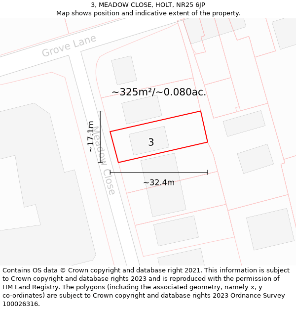 3, MEADOW CLOSE, HOLT, NR25 6JP: Plot and title map