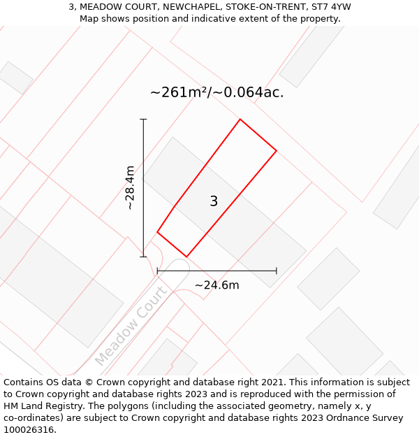 3, MEADOW COURT, NEWCHAPEL, STOKE-ON-TRENT, ST7 4YW: Plot and title map