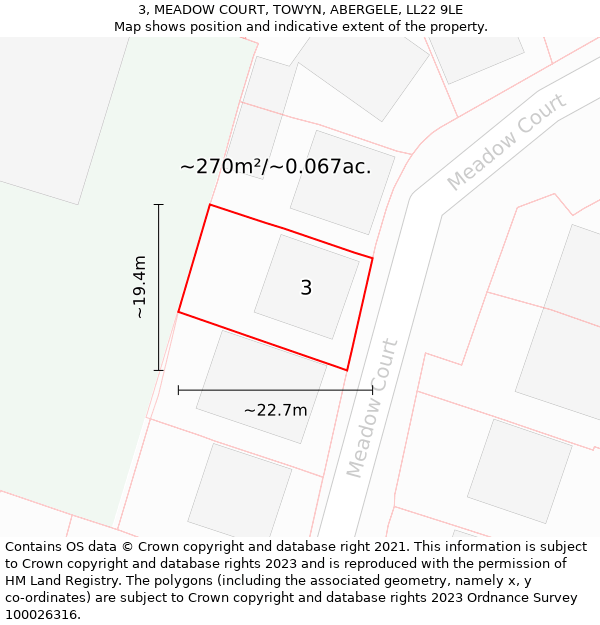 3, MEADOW COURT, TOWYN, ABERGELE, LL22 9LE: Plot and title map
