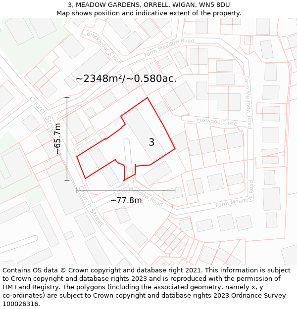 3, MEADOW GARDENS, ORRELL, WIGAN, WN5 8DU: Plot and title map
