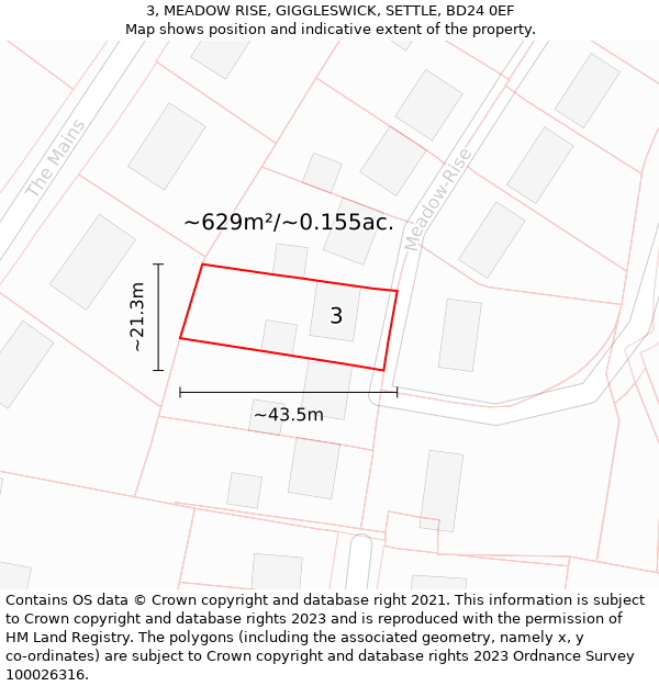 3, MEADOW RISE, GIGGLESWICK, SETTLE, BD24 0EF: Plot and title map