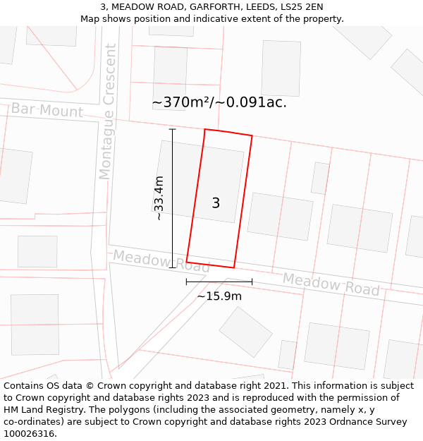 3, MEADOW ROAD, GARFORTH, LEEDS, LS25 2EN: Plot and title map