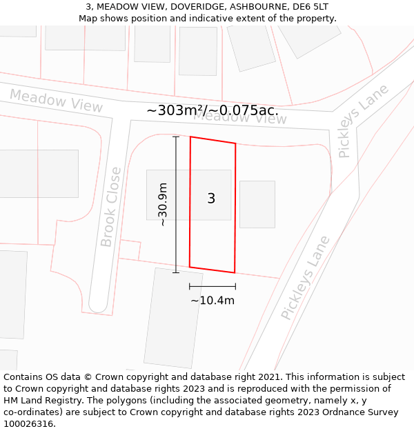 3, MEADOW VIEW, DOVERIDGE, ASHBOURNE, DE6 5LT: Plot and title map