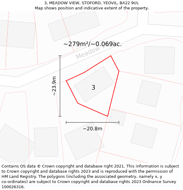 3, MEADOW VIEW, STOFORD, YEOVIL, BA22 9UL: Plot and title map