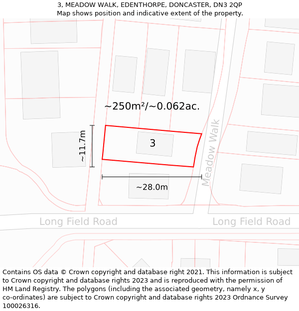 3, MEADOW WALK, EDENTHORPE, DONCASTER, DN3 2QP: Plot and title map