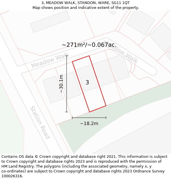 3, MEADOW WALK, STANDON, WARE, SG11 1QT: Plot and title map